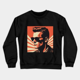 Vector Vintage Red Illustration – 1950s Gentleman with Dark Shades and Fashionable Hairstyle Amid Vintage Sunbeams. Crewneck Sweatshirt